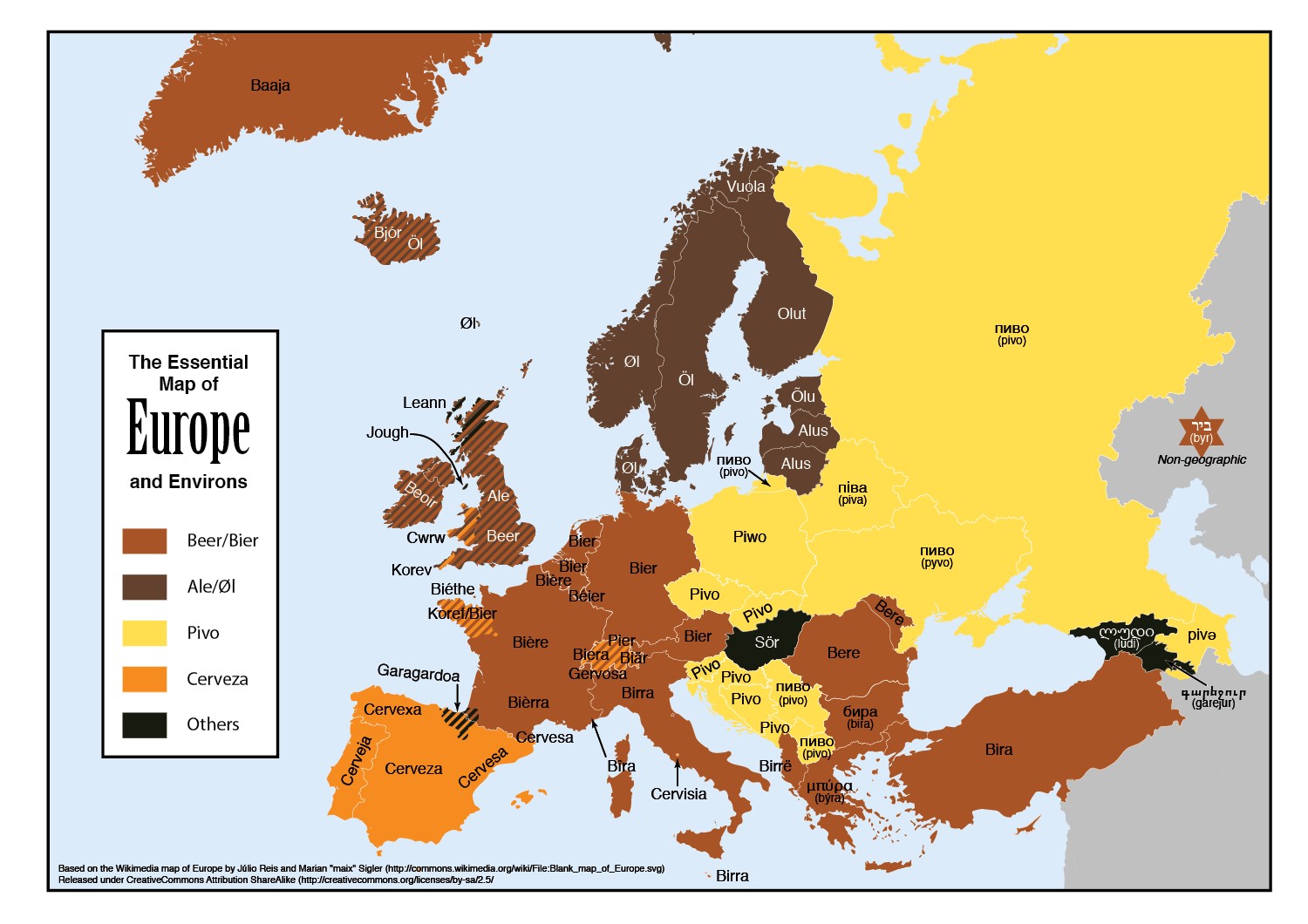 Mapa lingüístico de la cerveza en Europa (2013)