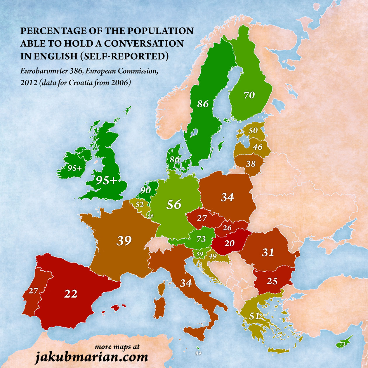Mapa del inglés en la Unión Europea (2012)