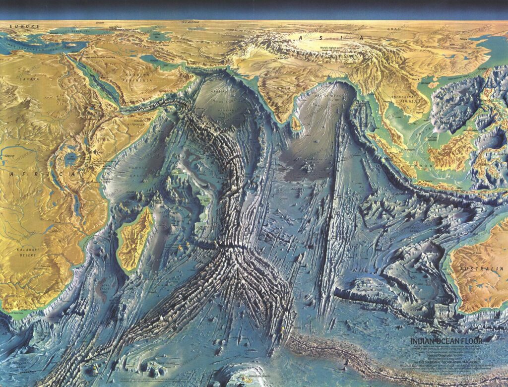 Mapa del fondo del Océano Índico (1967)