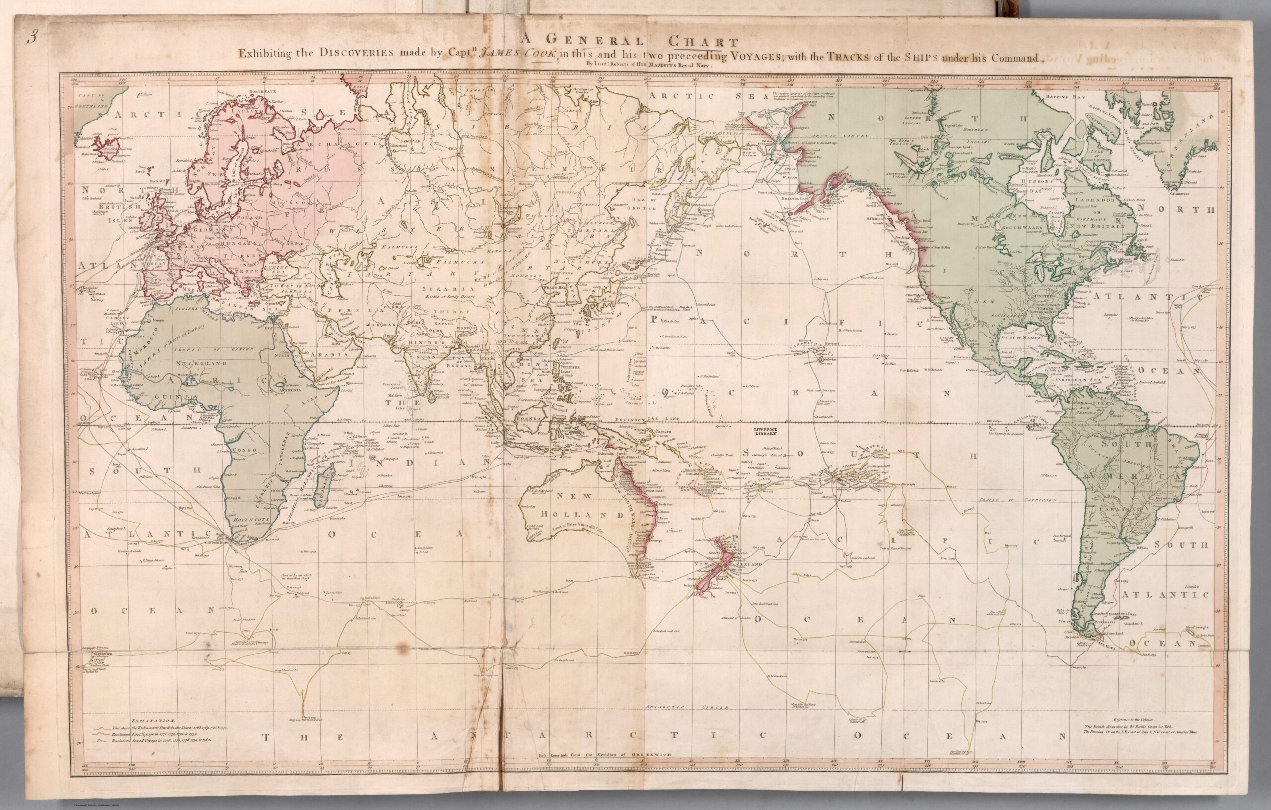 Mapa de los viajes de James Cook (1794)
