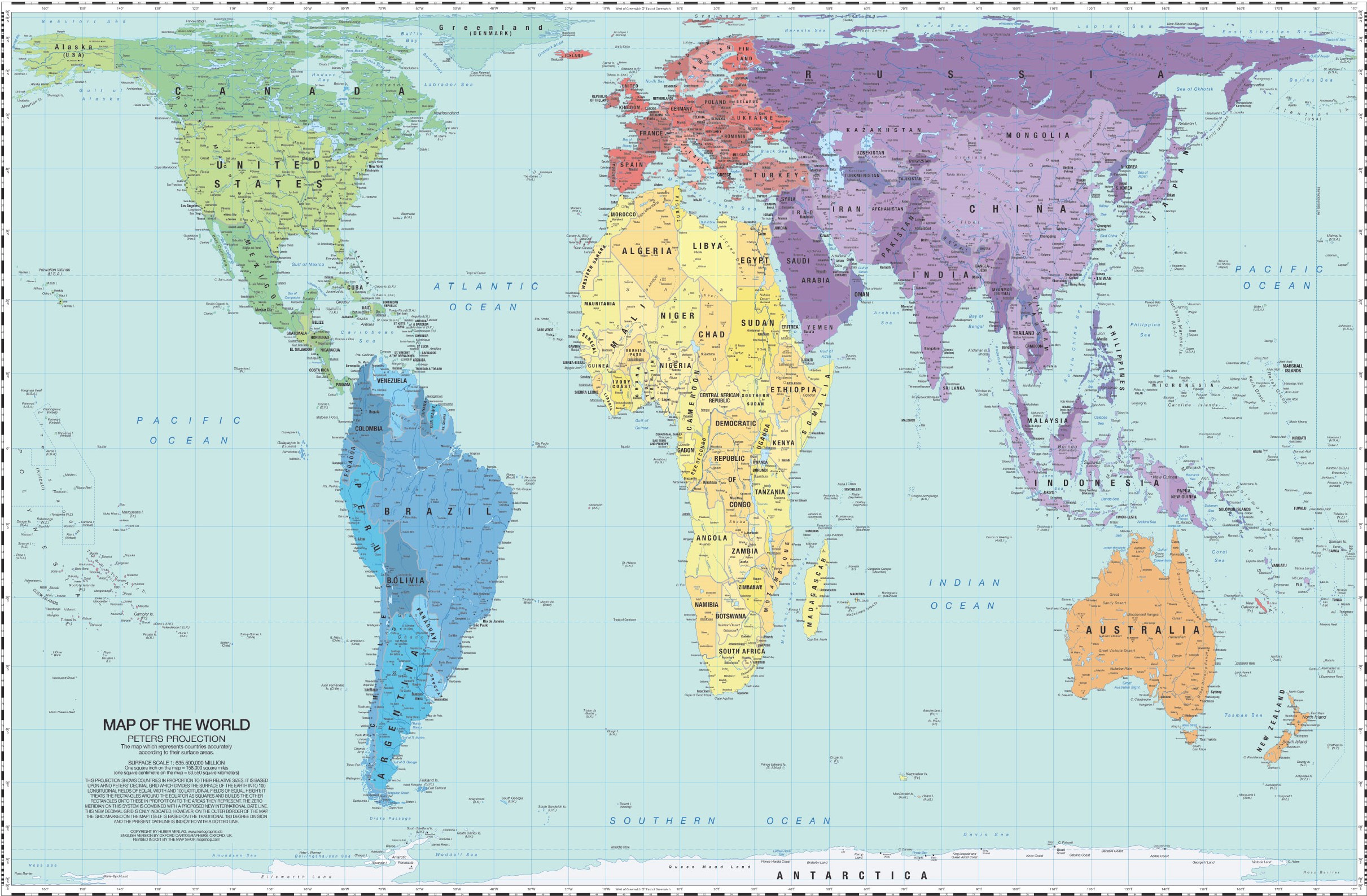 Mapa del mundo, proyección de Peters (2021)