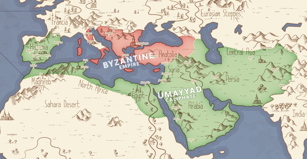 Califato Omeya e Imperio Bizantino (744)
