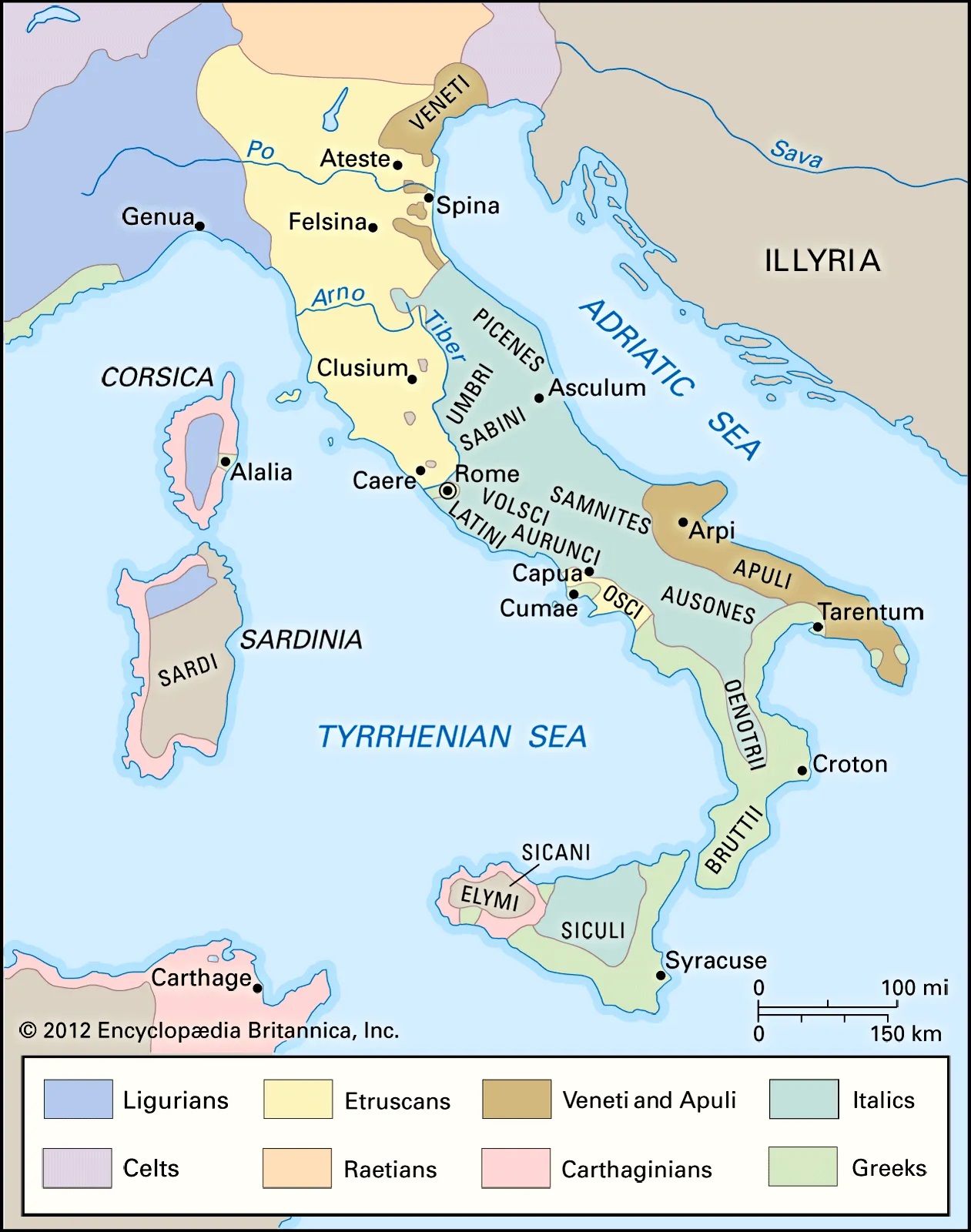 Mapa de los pueblos de Italia (500 a.C.)