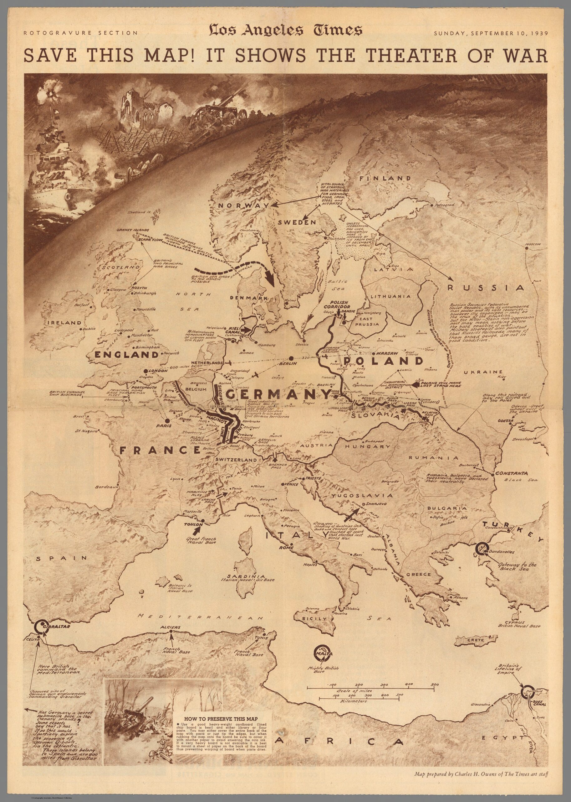 ¡Guarda este mapa! Muestra el teatro de la guerra (1939)