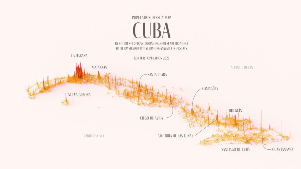 Densidad de población de Cuba, por Terence Teo (2023)