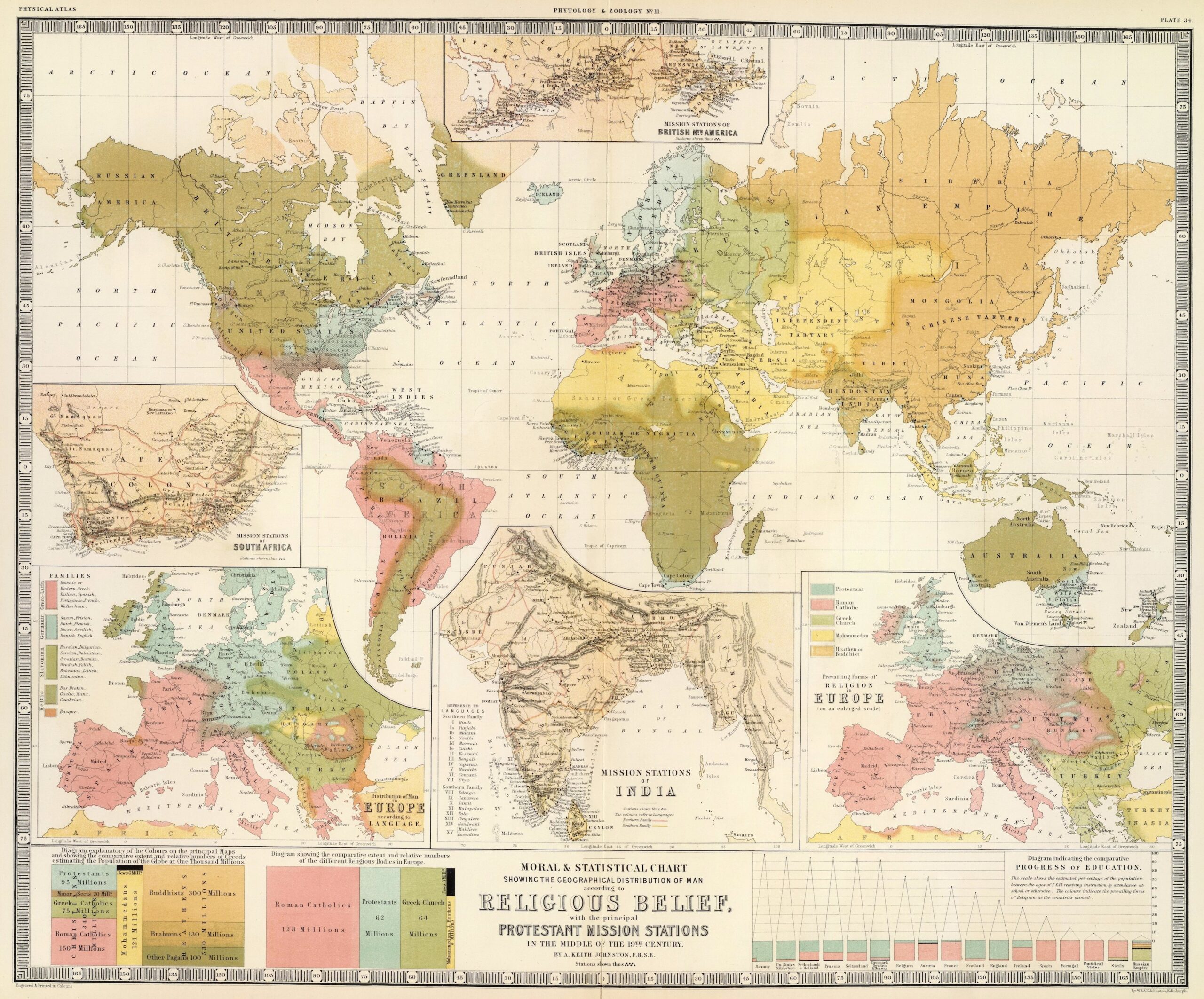 Mapa de la religiones del mundo (1854)