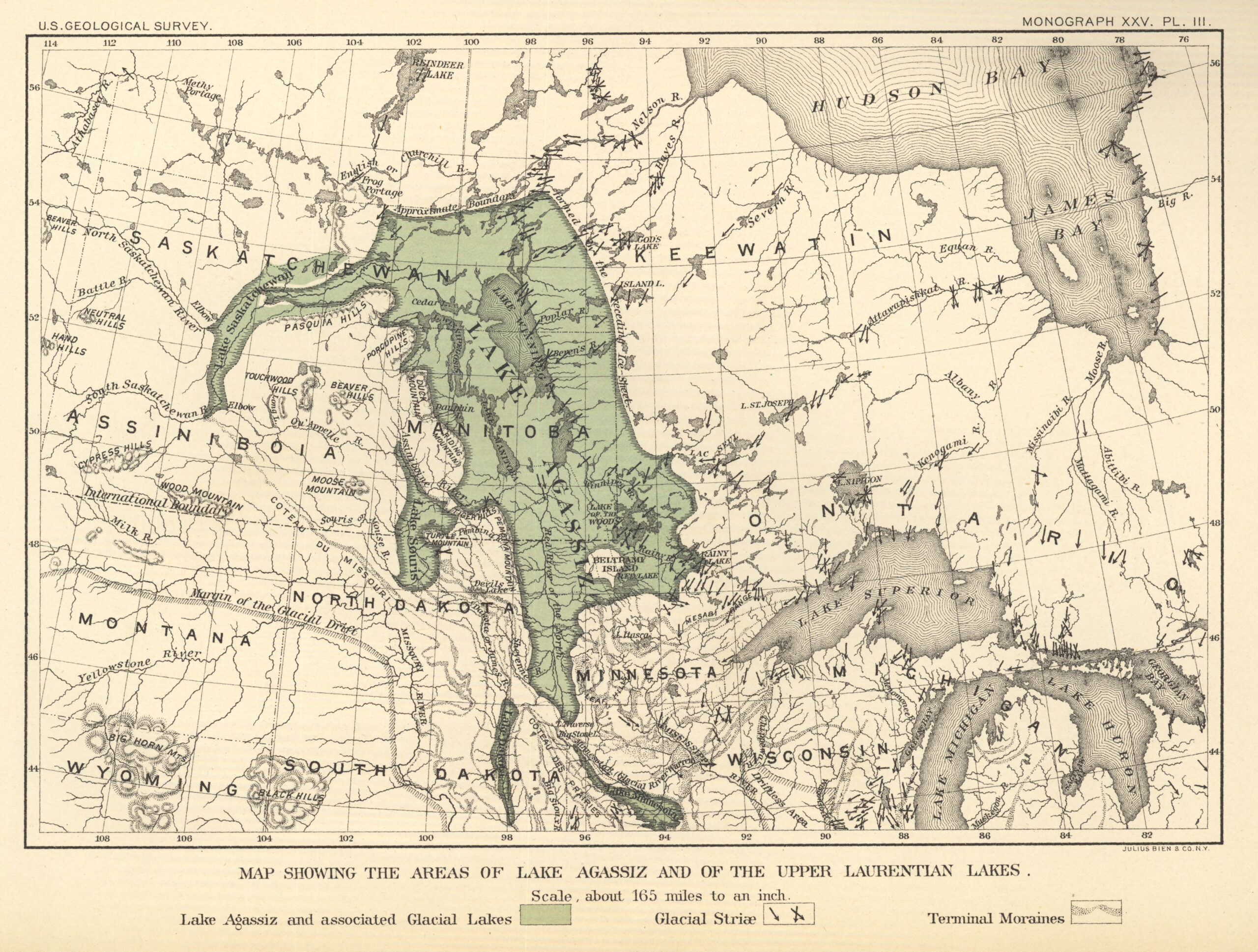 Mapa del antiguo Lago Agassiz (1896)