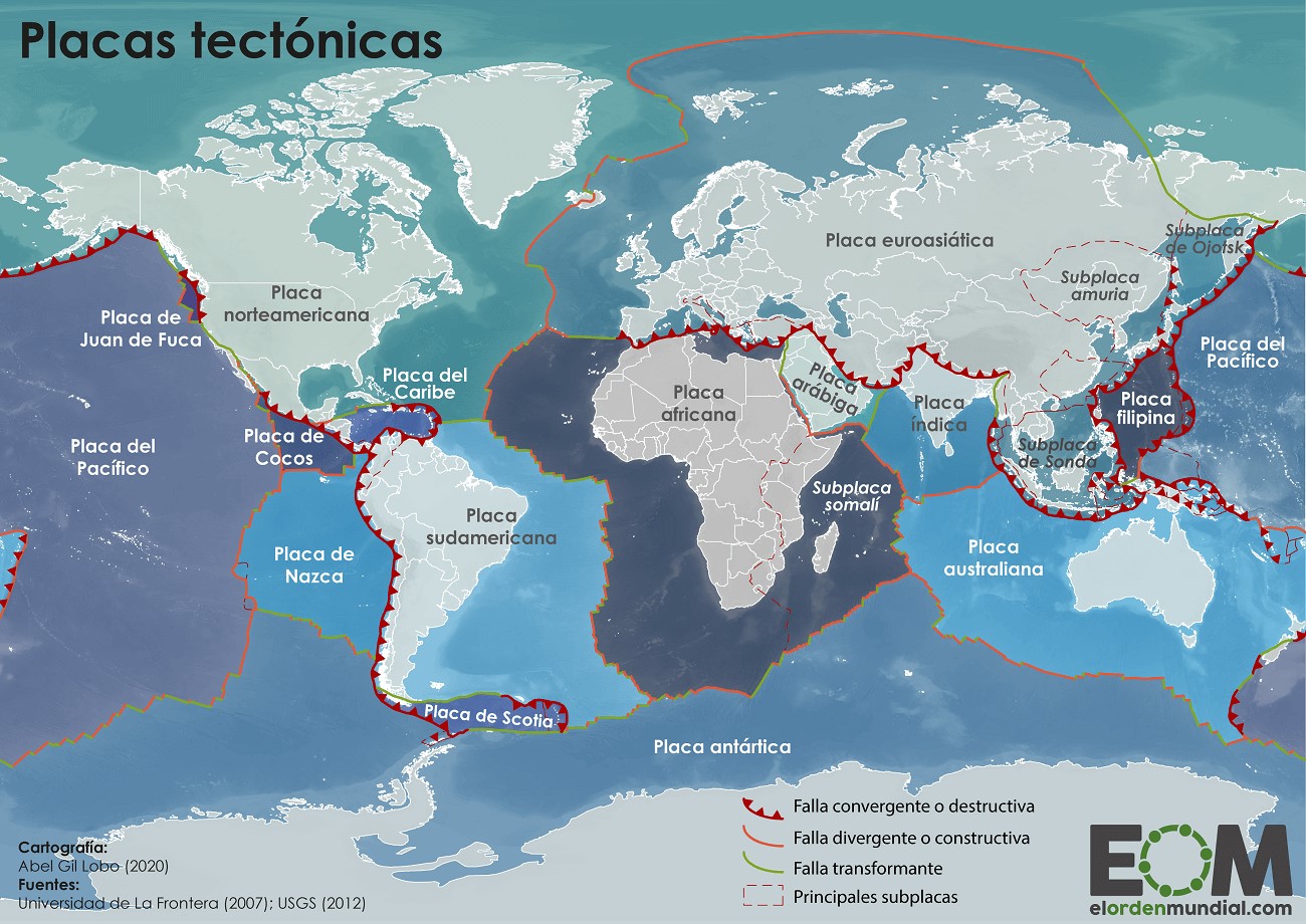 Mapa de las Placas Tectónicas (2020)