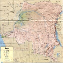 Mapa físico y político de Zaire (1973)