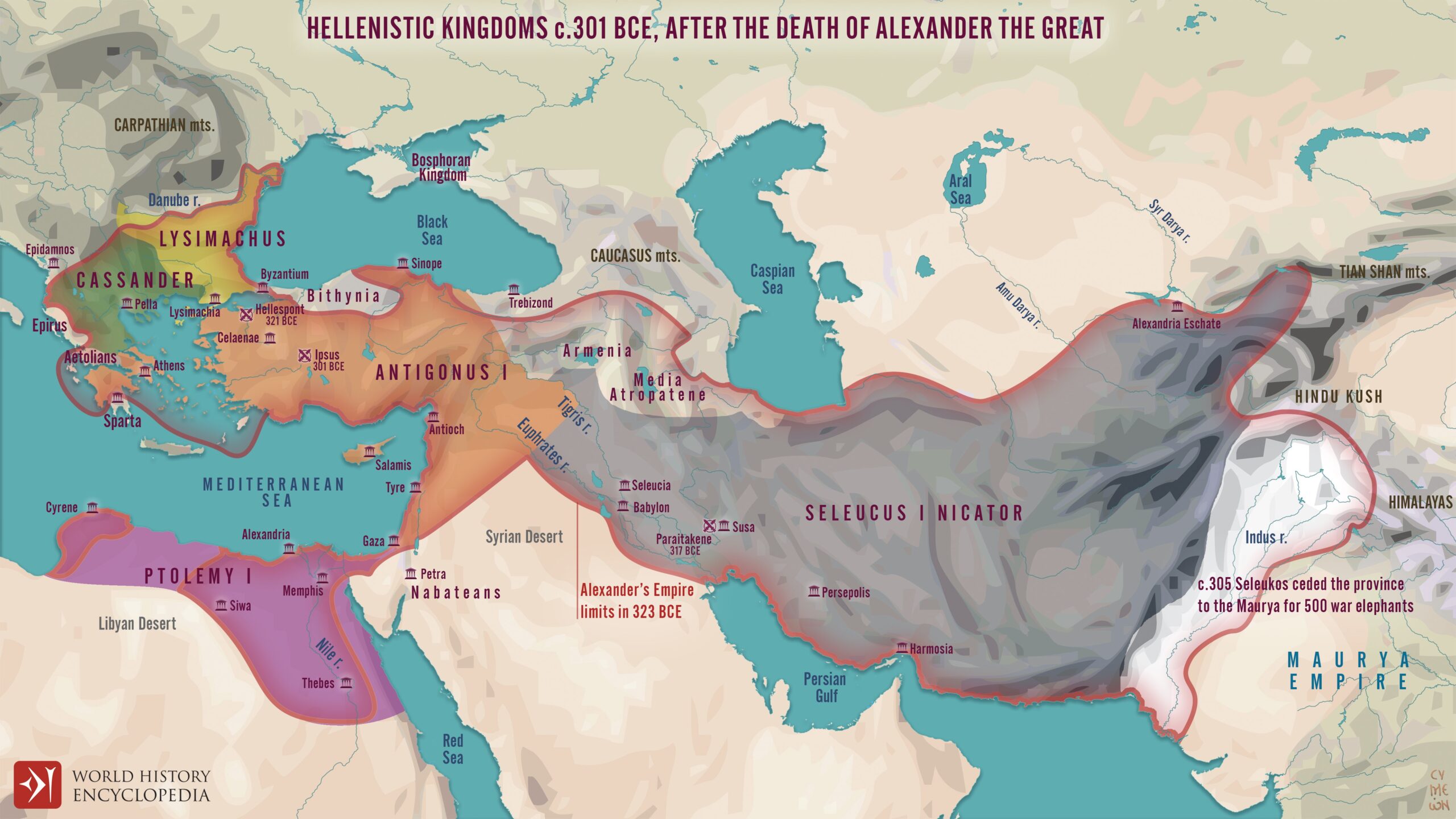 Los reinos helenísticos de los diádocos (300 a.C.)