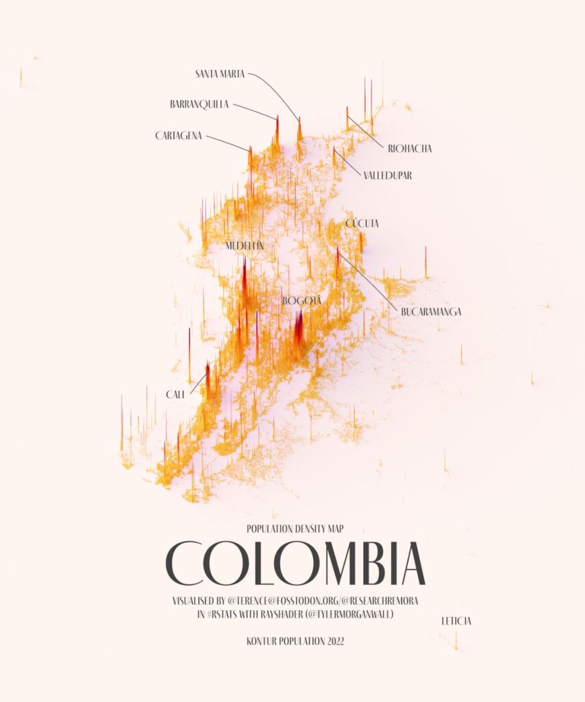 Densidad de población de Colombia (2022)