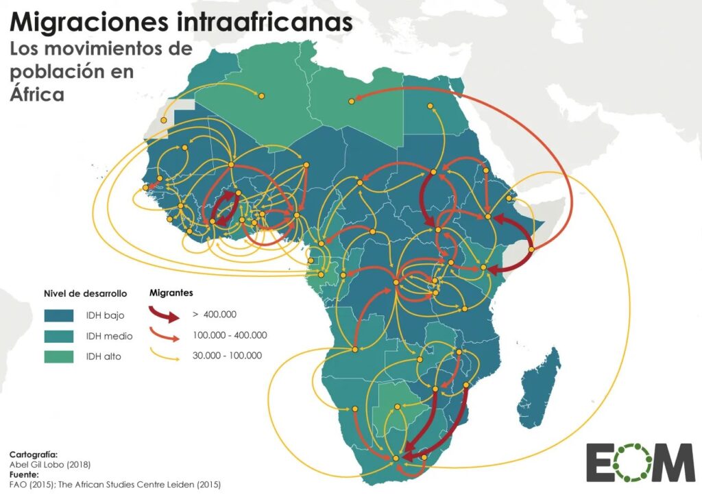 Mapa de las migraciones en África (2018)