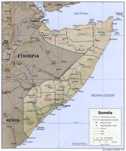 Physical and political map of Somalia (2002)