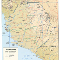 Mapa físico y político de Sierra Leona (2005)