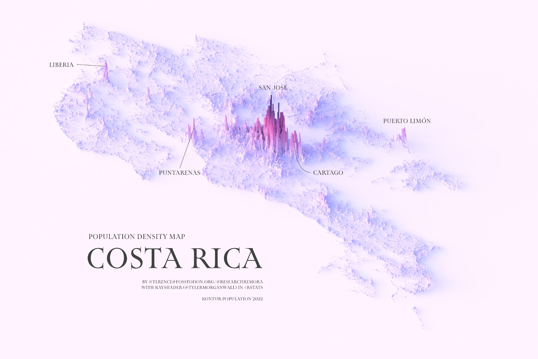 Densidad de población de Costa Rica (2022)