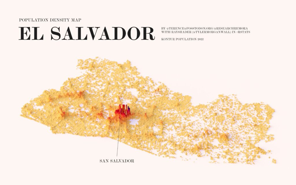 Densidad de población de El Salvador (2022)