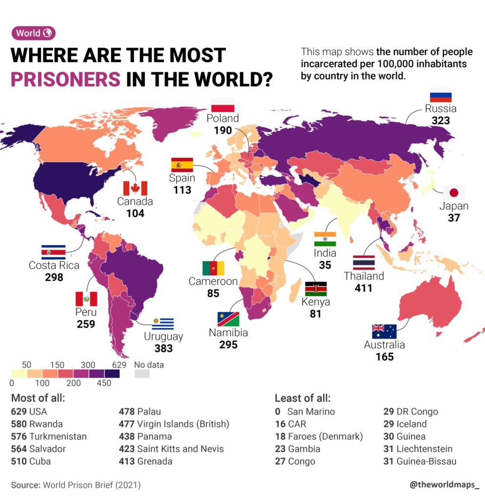 Mapa de los prisioneros en el mundo (2021)