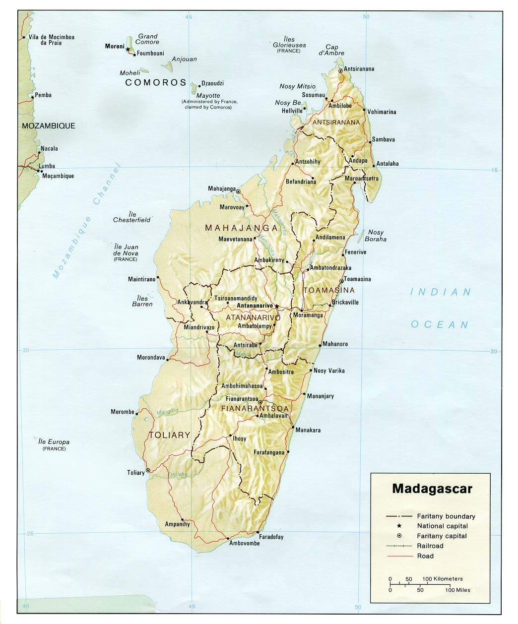 Mapa físico y político de Madagascar (1981)