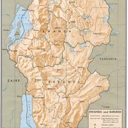 Mapa físico y político de Ruanda y Burundi (1975)