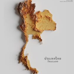 Mapa de relieve de Tailandia, por Miguel Valenzuela (2021)