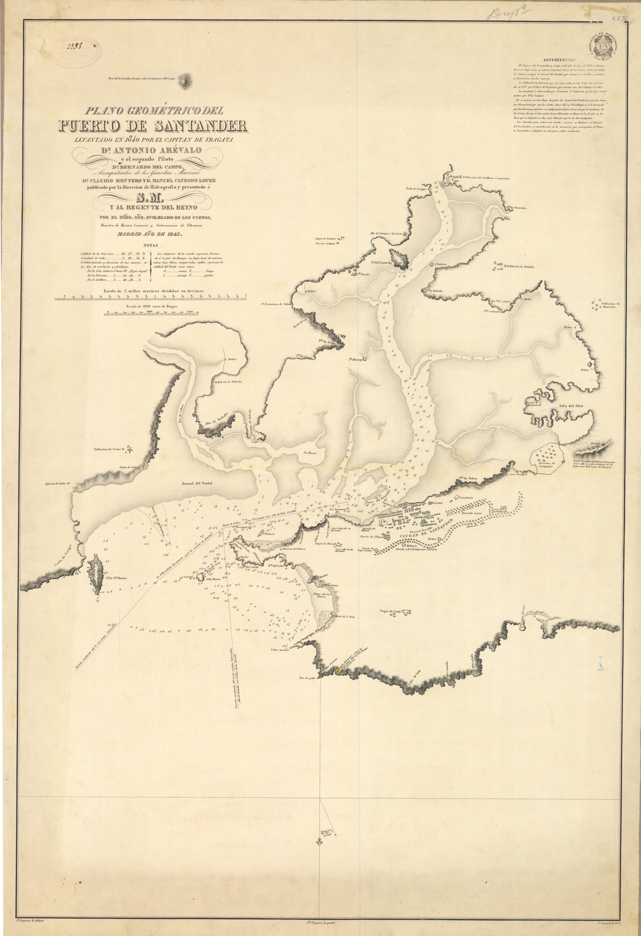 Plano del puerto de Santander, España (1840)