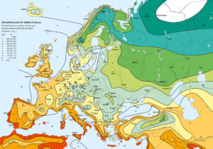 Mapa de las temperaturas mínimas de Europa (2001)