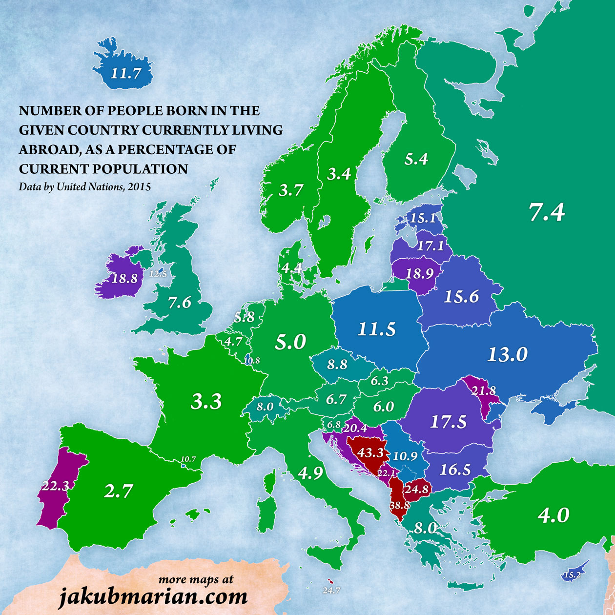 Volumen de la emigración en Europa (2015)