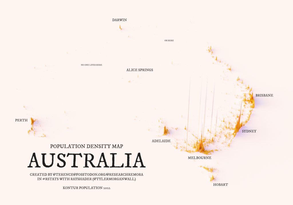 Densidad de población de Australia (2022)