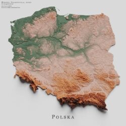 Mapa de relieve de Polonia, por Miguel Valenzuela (2021)