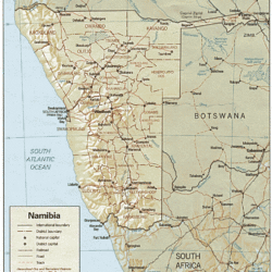 Mapa físico y político de Namibia (1990)