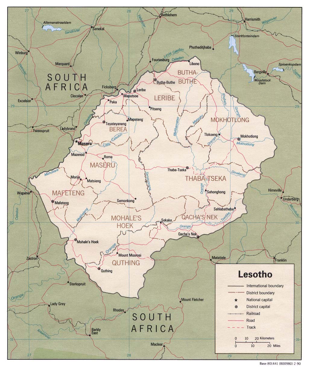 Mapa político de Lesoto (1990)