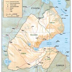 Mapa físico y político de Yibuti (1991)