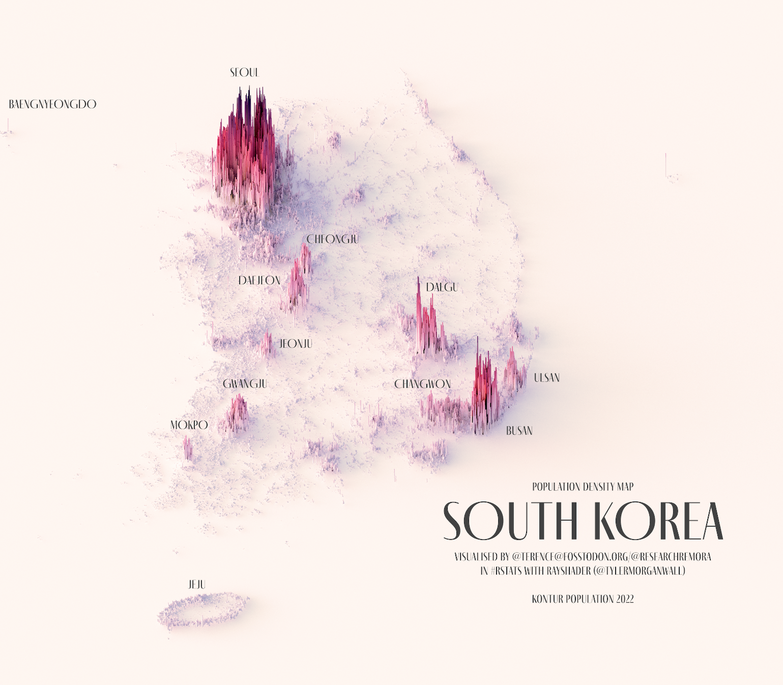 Densidad de población de Corea del Sur (2023)
