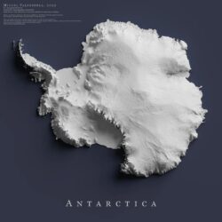 Mapa de relieve de la Antártida, por Miguel Valenzuela (2022)