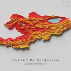Mapa de relieve de Kirguistán, por Miguel Valenzuela (2021)
