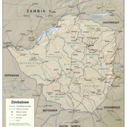 Mapa físico y político de Zimbabue (2002)