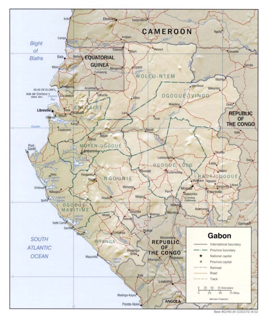Mapa físico y político de Gabón (2002)
