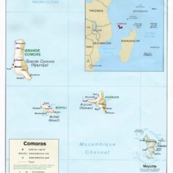 Mapa físico y político de Comoras (1991)