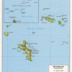 Mapa físico y político de Seychelles (1977)