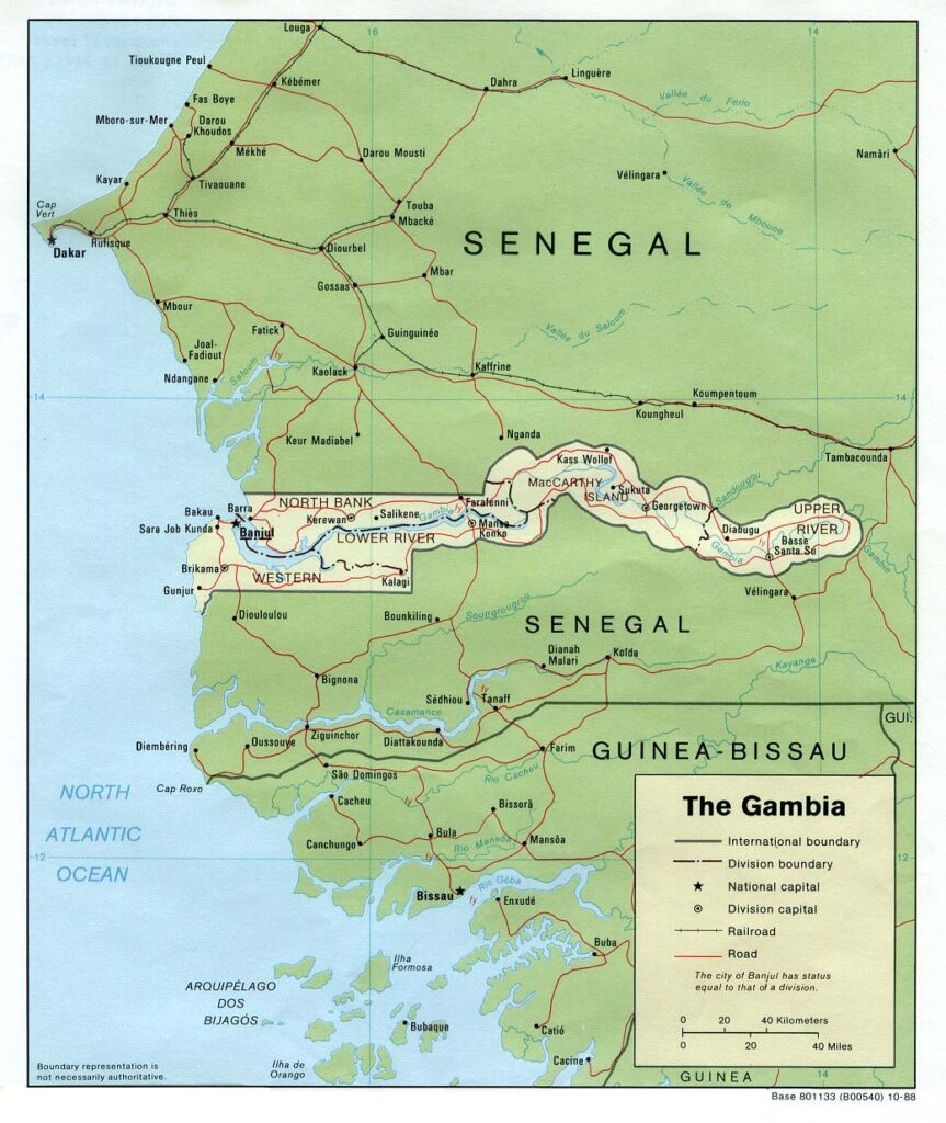 Mapa político de Gambia (1988)