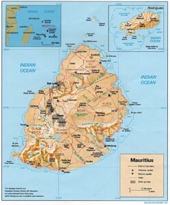 Physical and political map of Mauritius (1990)