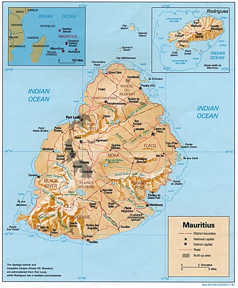 Mapa físico y político de Mauricio (1990)