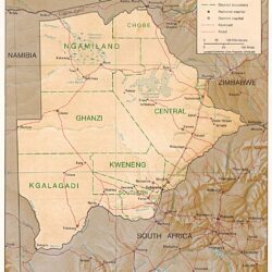Mapa físico y político de Botsuana (1995)