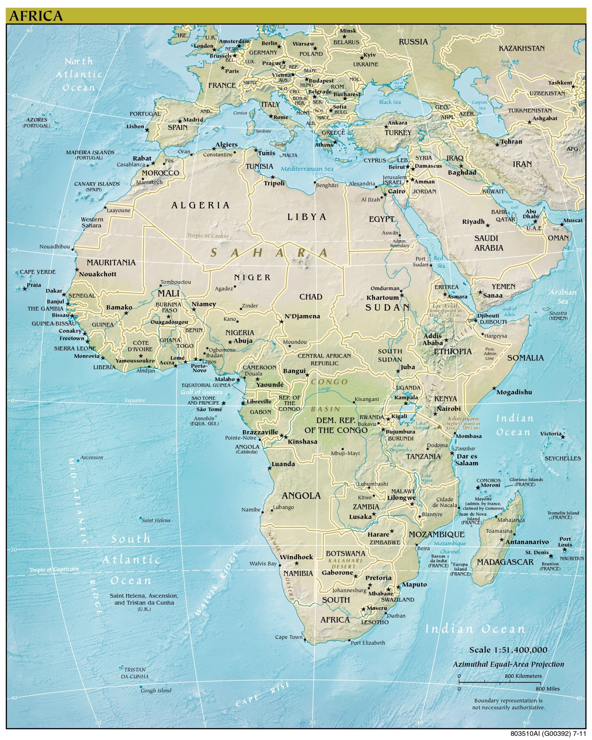 Mapa físico y político de África (2011)