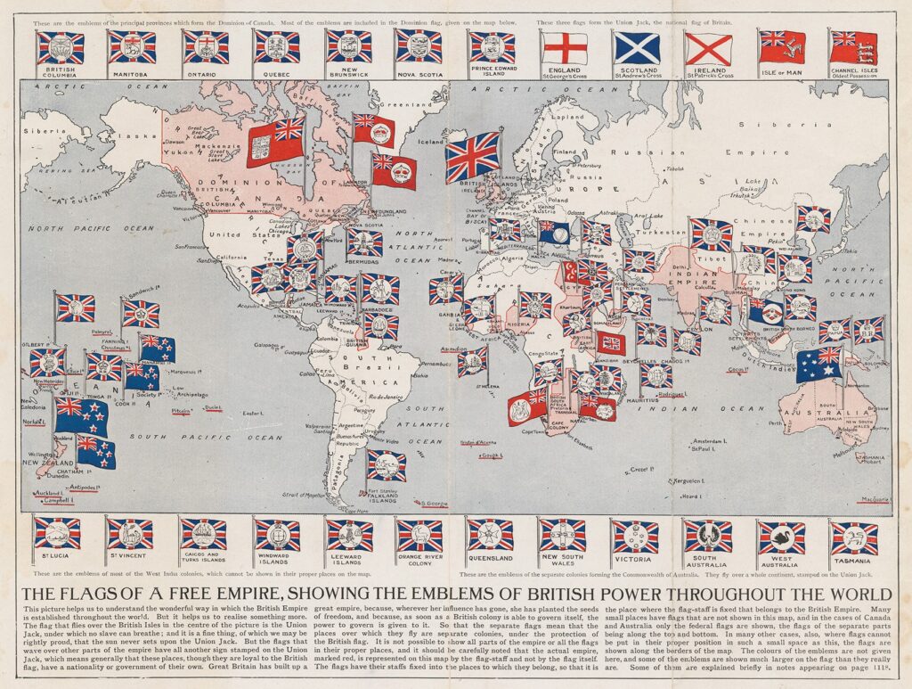 Las banderas de un imperio libre, los emblemas del Imperio Británico (1910)