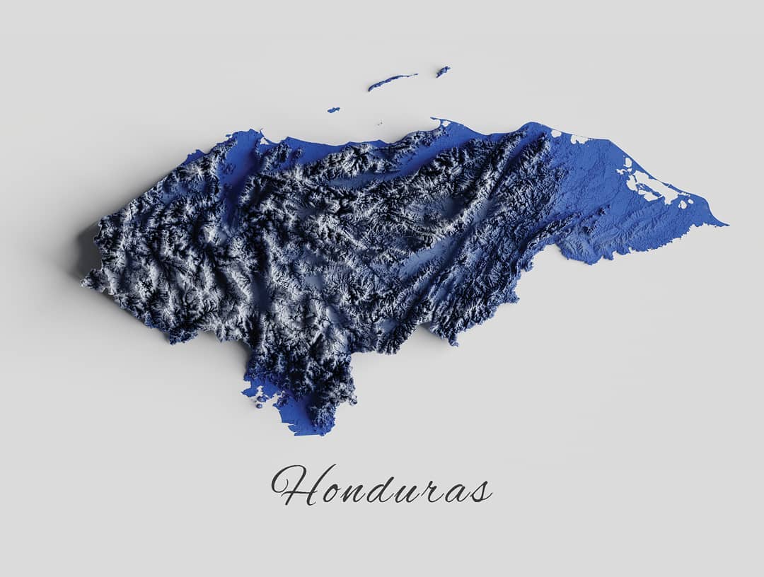 Mapa de relieve de Honduras, por Miguel Valenzuela (2020)