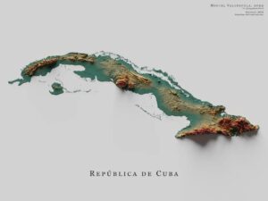Mapa de relieve de Cuba, por Miguel Valenzuela (2022)