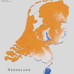 Mapa de relieve de Países Bajos, por Miguel Valenzuela (2021)
