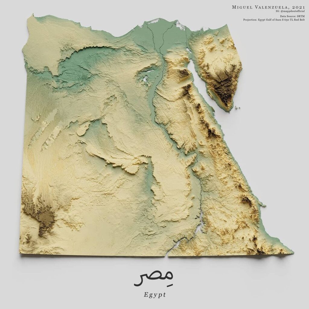 Mapa de relieve de Egipto, por Miguel Valenzuela (2021)