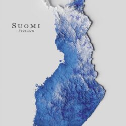 Mapa de relieve de Finlandia, por Miguel Valenzuela (2021)